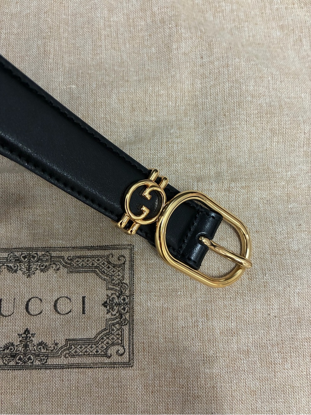Gucci Black Leather Belt with Gold Double-G Buckle